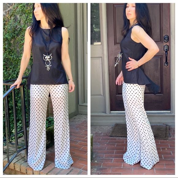 FABULOUS WHITE WITH BLACK POLKA DOT WIDE LEG PANTS - Picture 3 of 8